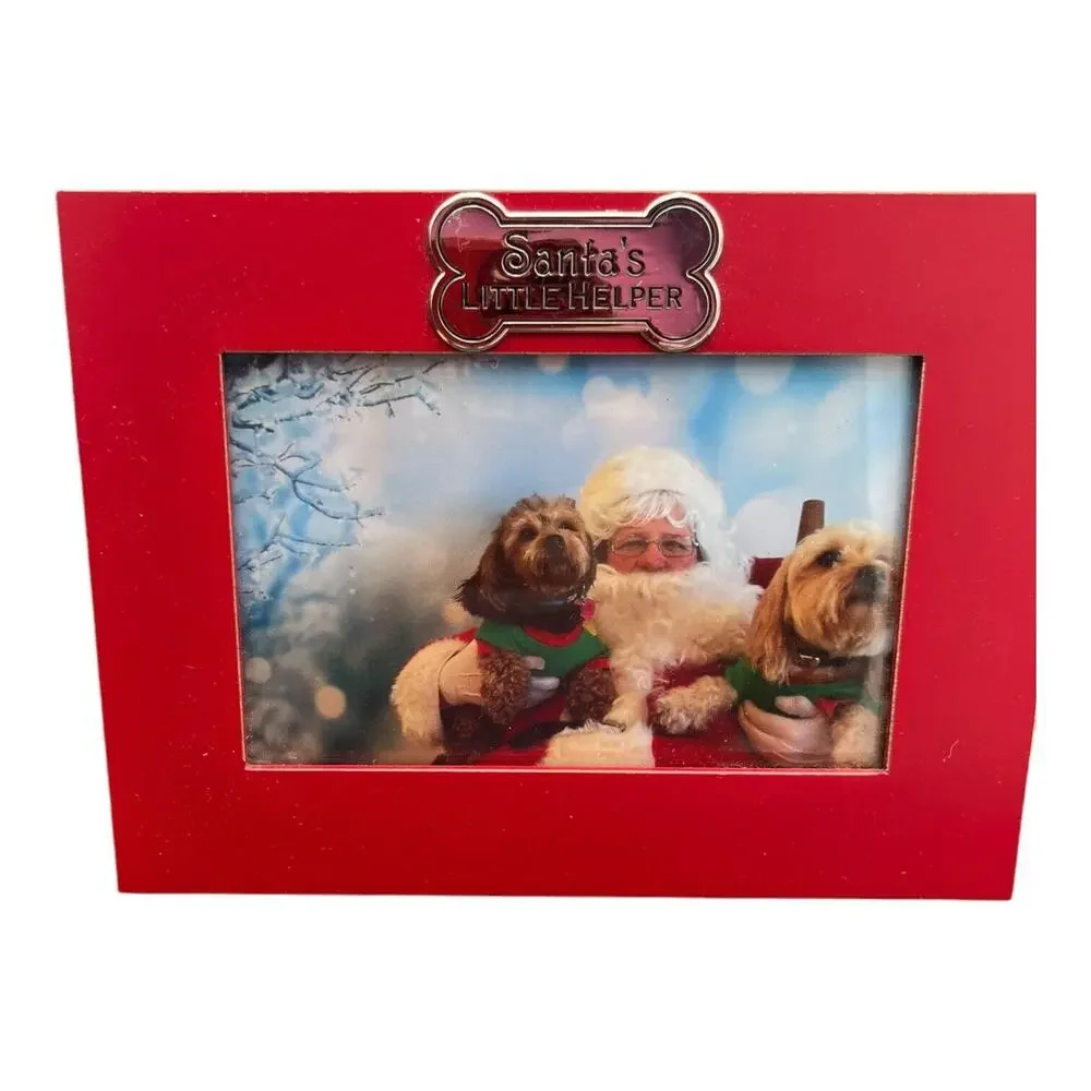 Santa’s Little Helper - Red 4x6 Picture Frame With Silver Decorative‎ Bone. EUC